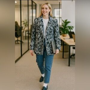 Vintage Dawn to Dusk by  Exclamation Designs navy/white(off white piping) blazer
